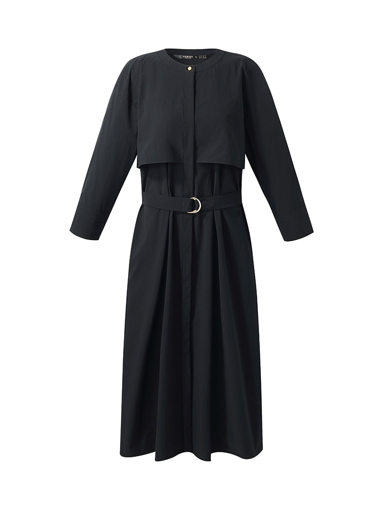 Round Neck Women Trench Maxi Dress With Belt