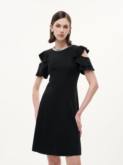 Ruffle Cold Shoulder Women Knit Mini Dress