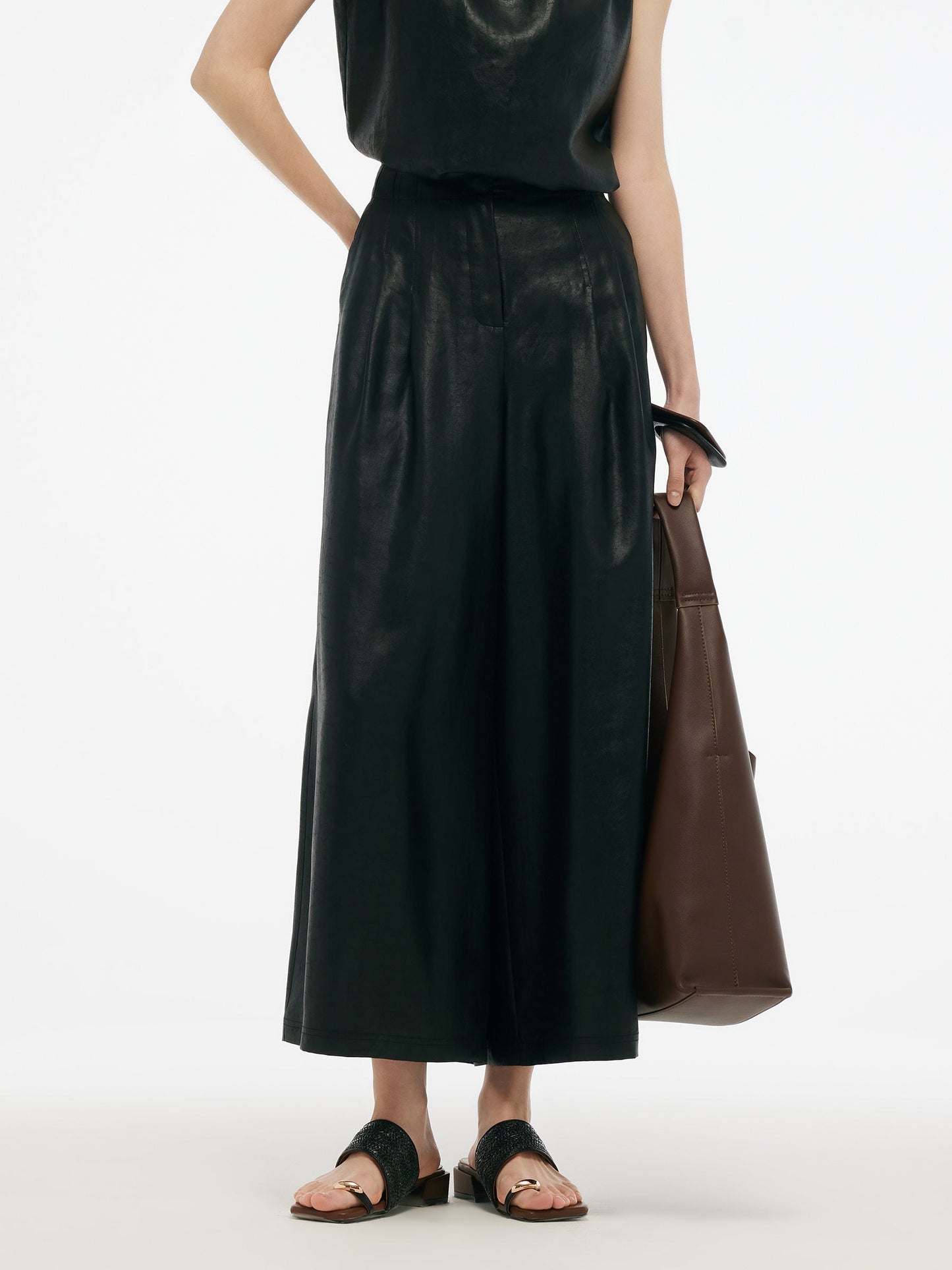 16MM Xiang Yun Silk Women Wide Leg Ankle Length Pants