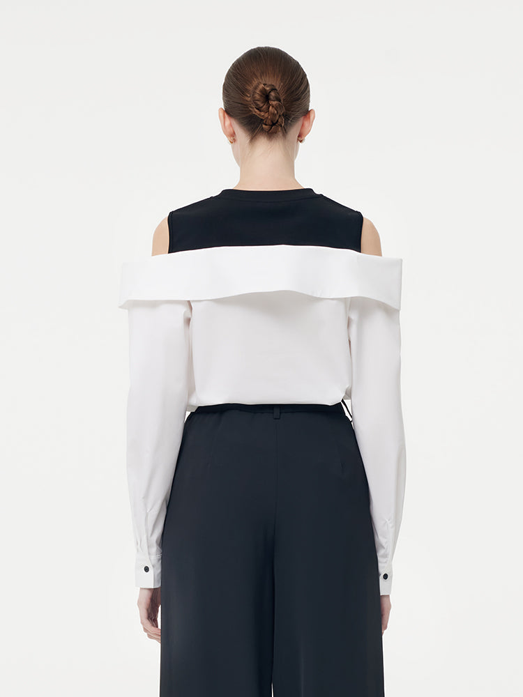 Cold Shoulder Color Block Women Shirt