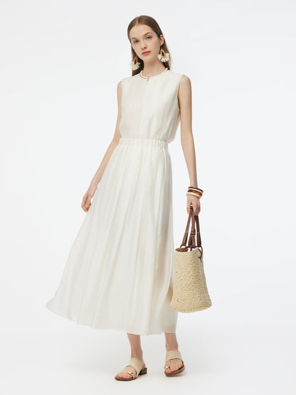Tencel Blend Pleated Tank Top And Skirt Two-Piece Set
