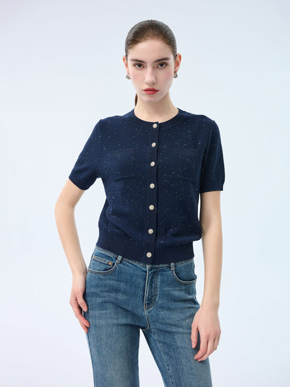 Lyocell Blend Sequins Women Cardigan