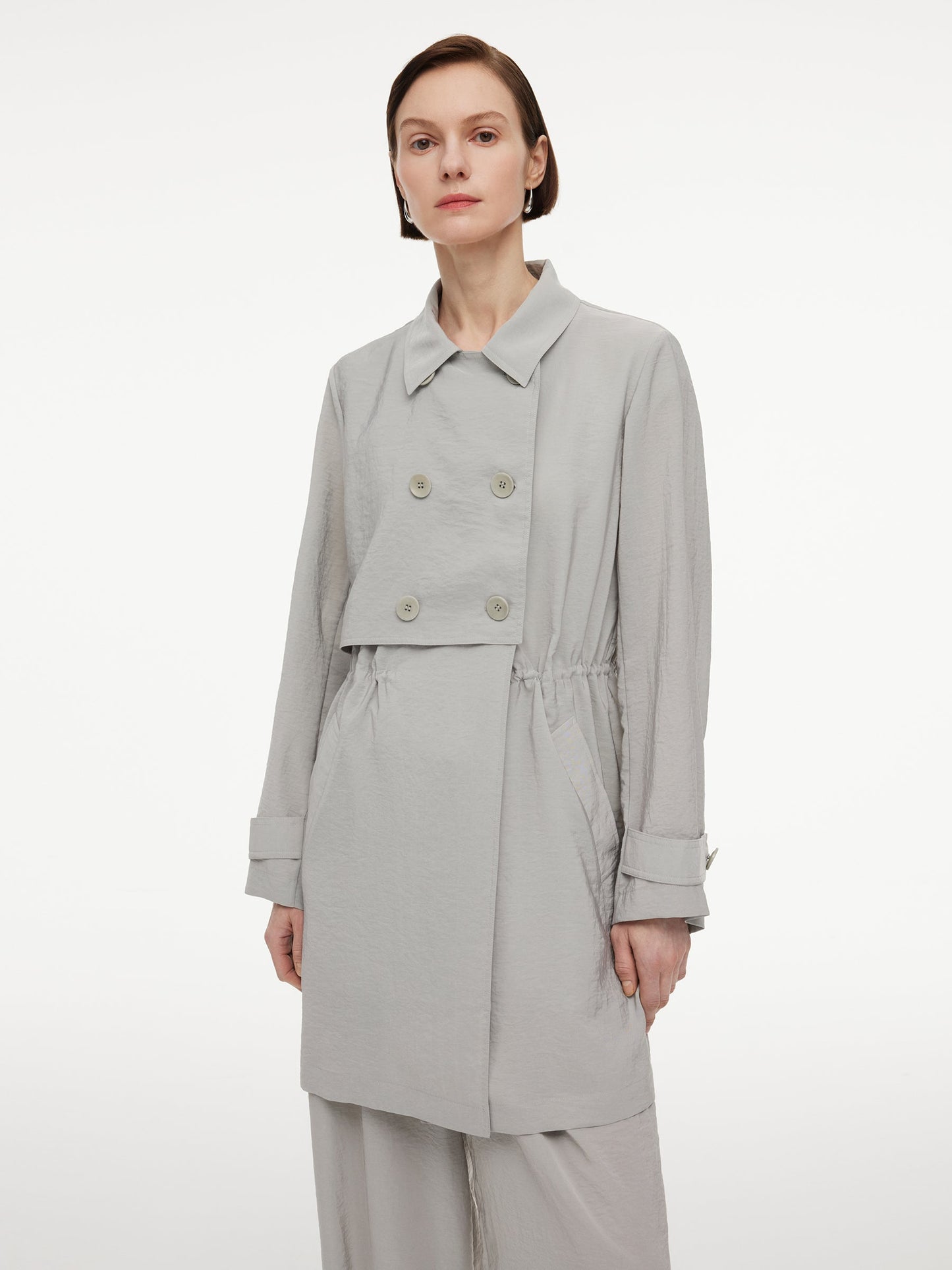 [Preview] Triacetate Blend Drawstring Waist Women Trench Coat