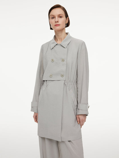 [Preview] Triacetate Blend Drawstring Waist Women Trench Coat