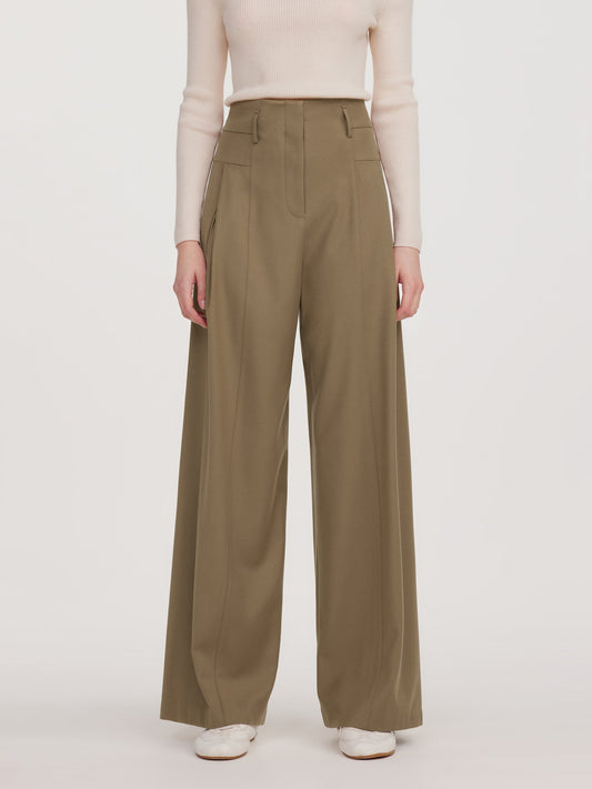 Cashmere Wool Blend Women Wide Leg Pants