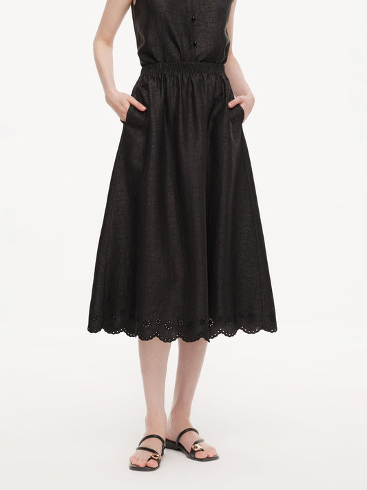 18MM Gambiered Canton Gauze Women Embroidered Hem Skirt