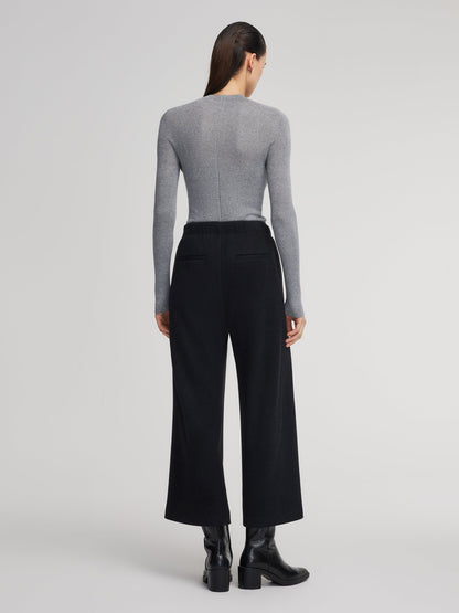 Stretch Adjustable Waist Straight Leg Women Knit Cropped Pants