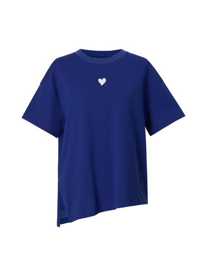 Asymmetrical Hem Heart Decorated Women T-Shirt