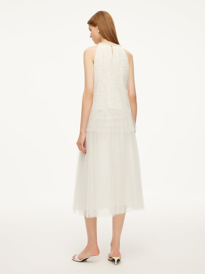 Lace Embroidered Sequins Halter Top And Mesh Skirt Two-Piece Set