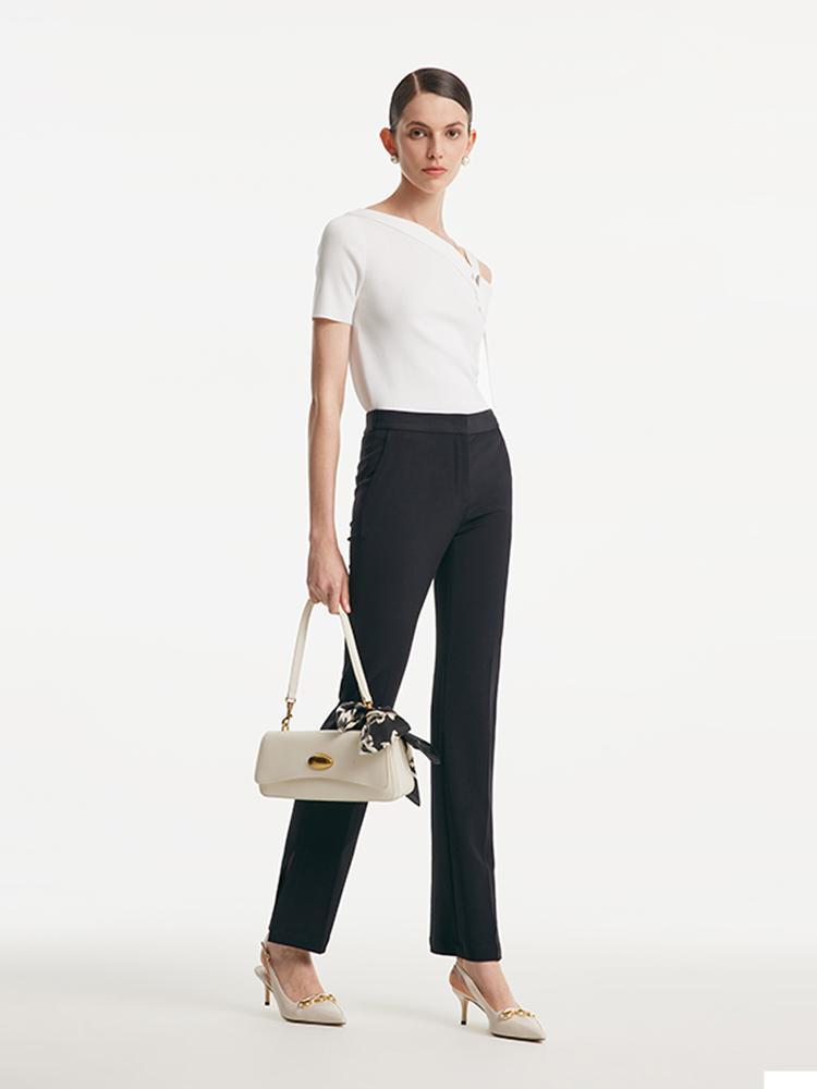 White Acetate One Shoulder Women Knit Top