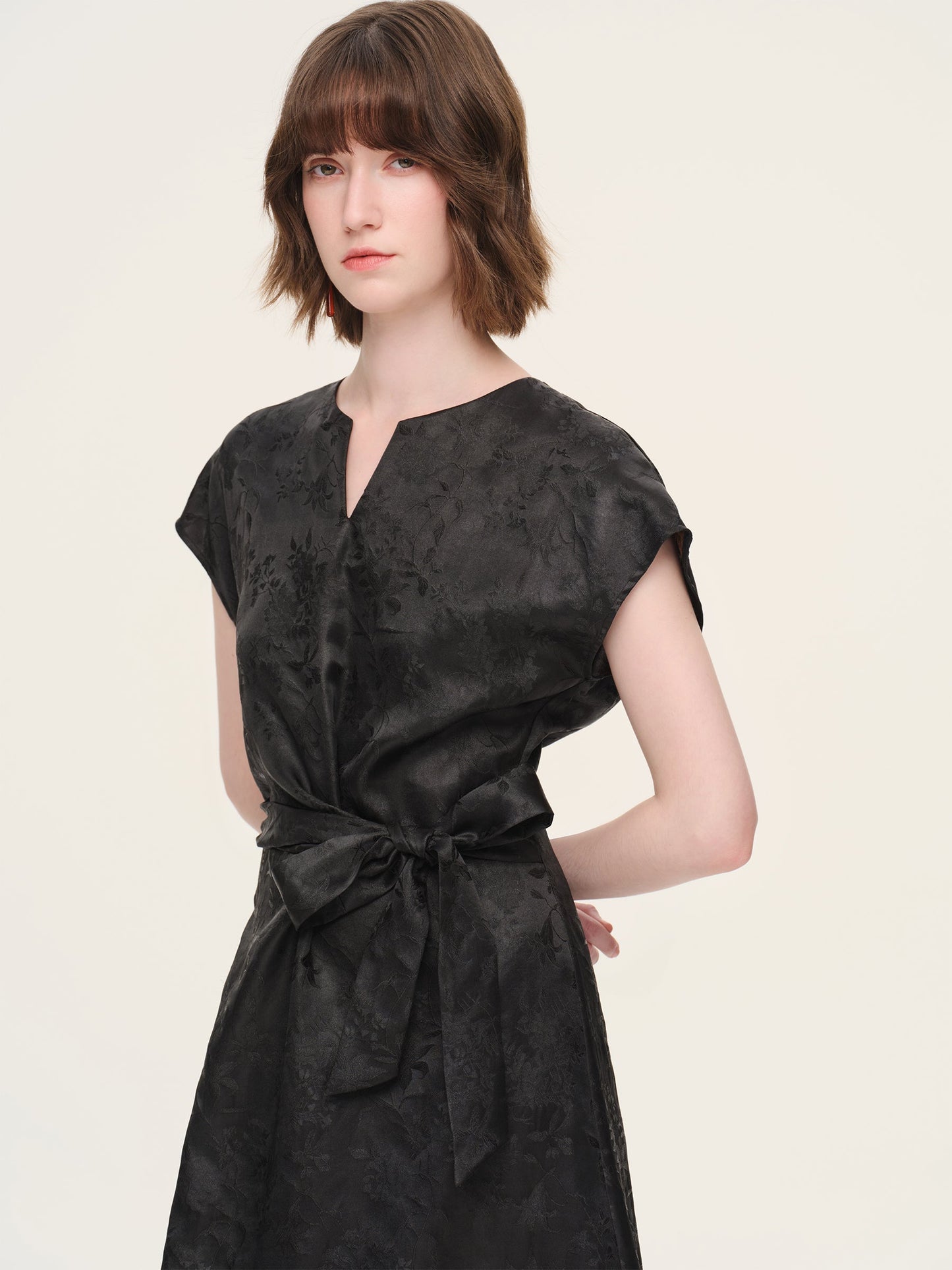 19MM Gambiered Canton Gauze Women Belted Maxi Dress With Scrunchie