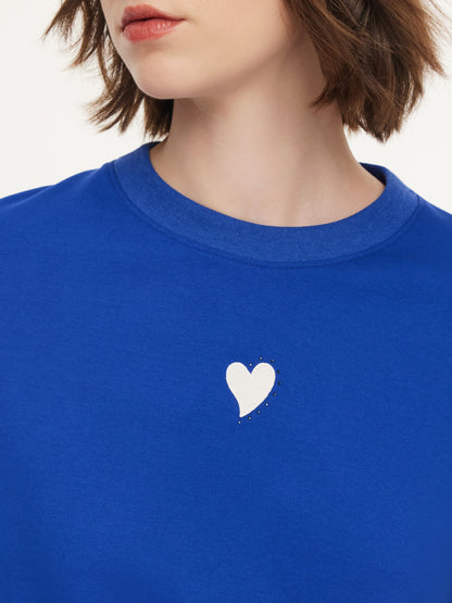 Asymmetrical Hem Heart Decorated Women T-Shirt