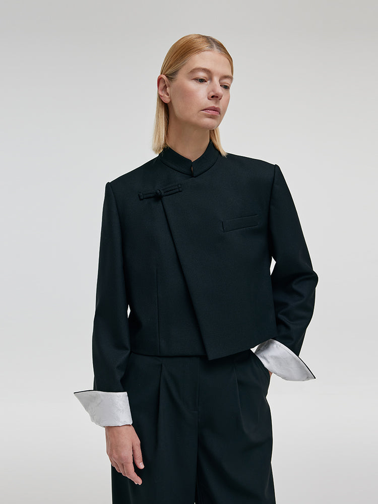 Worsted Wool New Chinese-Style Women Crop Jacket