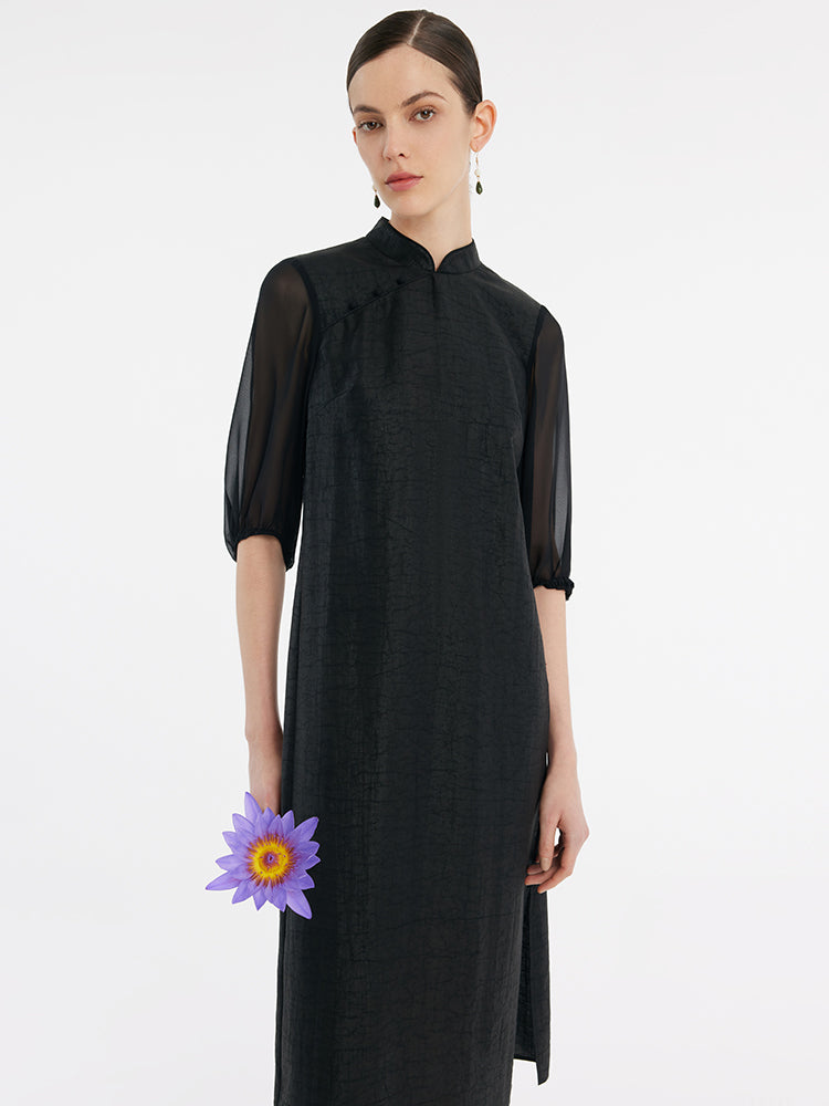 18 Momme Xiang Yun Silk Cheongsam Women Midi Qipao Dress