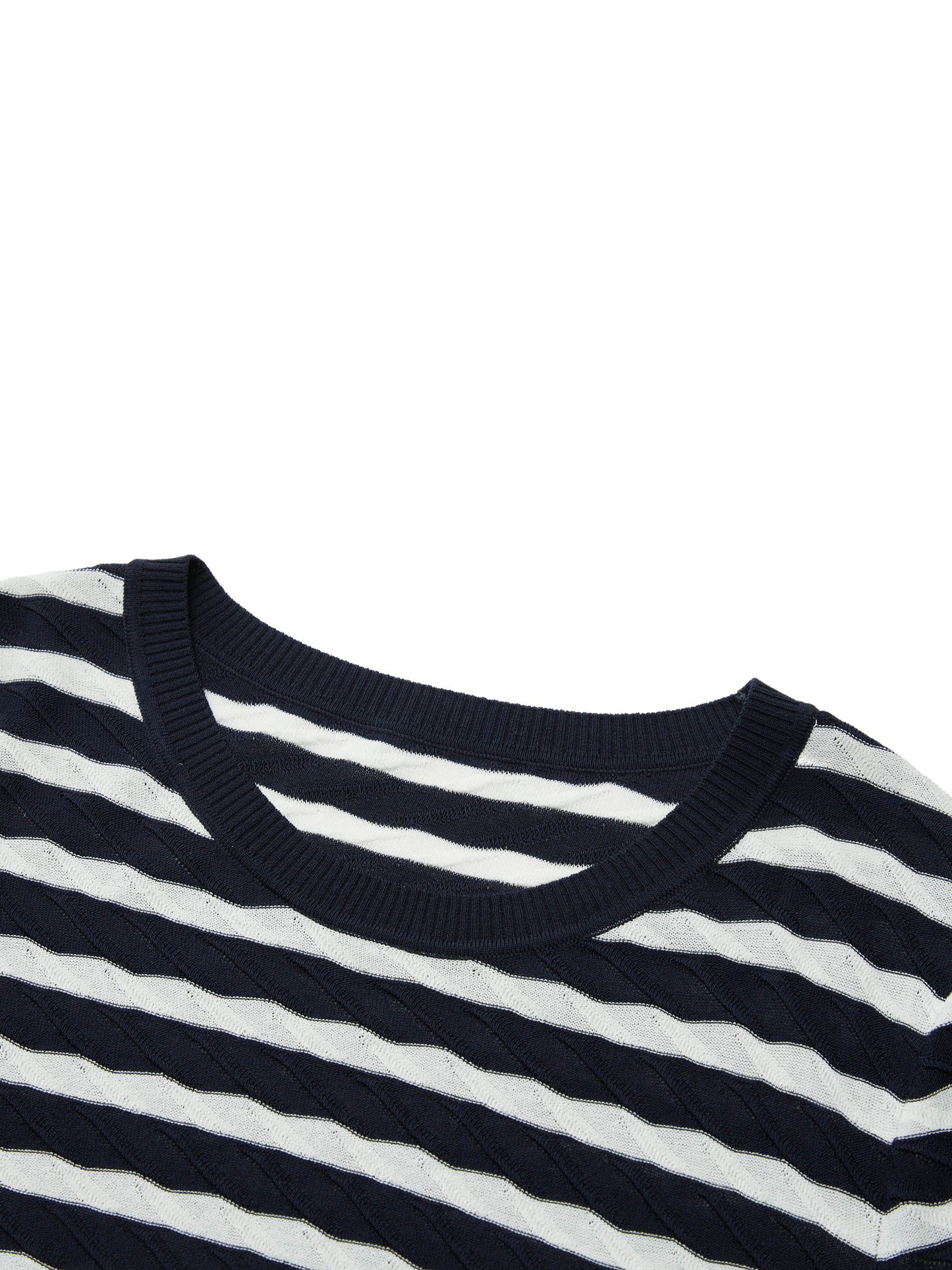 Lyocell Blend Stripe Round Neck Women Knit Top