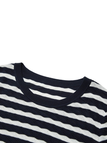 Lyocell Blend Stripe Round Neck Women Knit Top