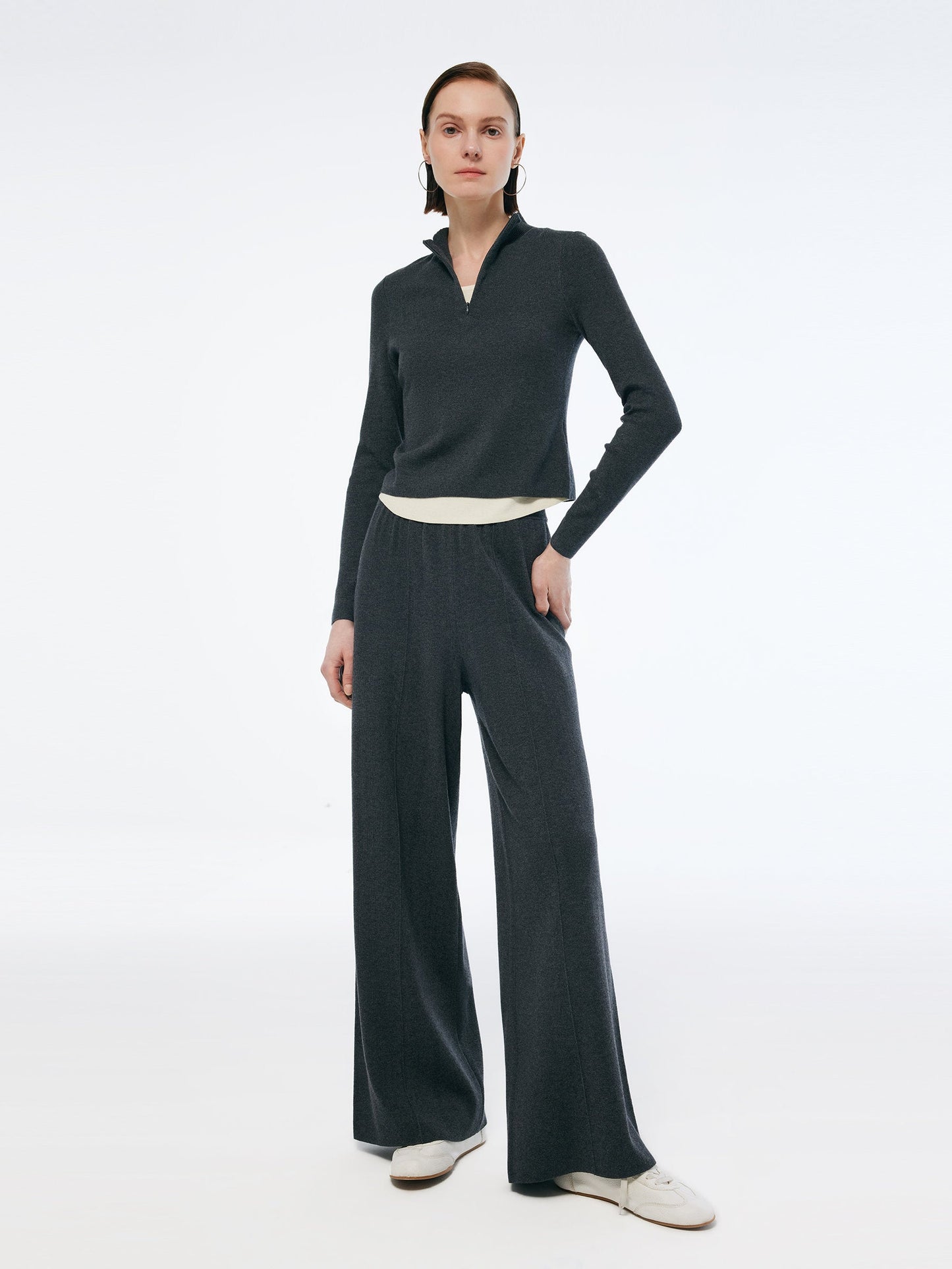 Cashmere Blend Mock Layered Knit Top And Pants Two-Piece Set