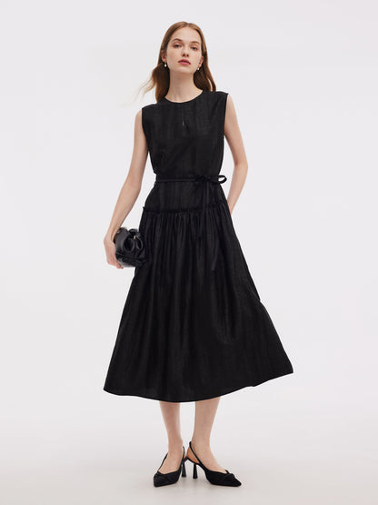 18MM Xiang Yun Silk Sleeveless Women Self-Tie Belt Maxi Dress