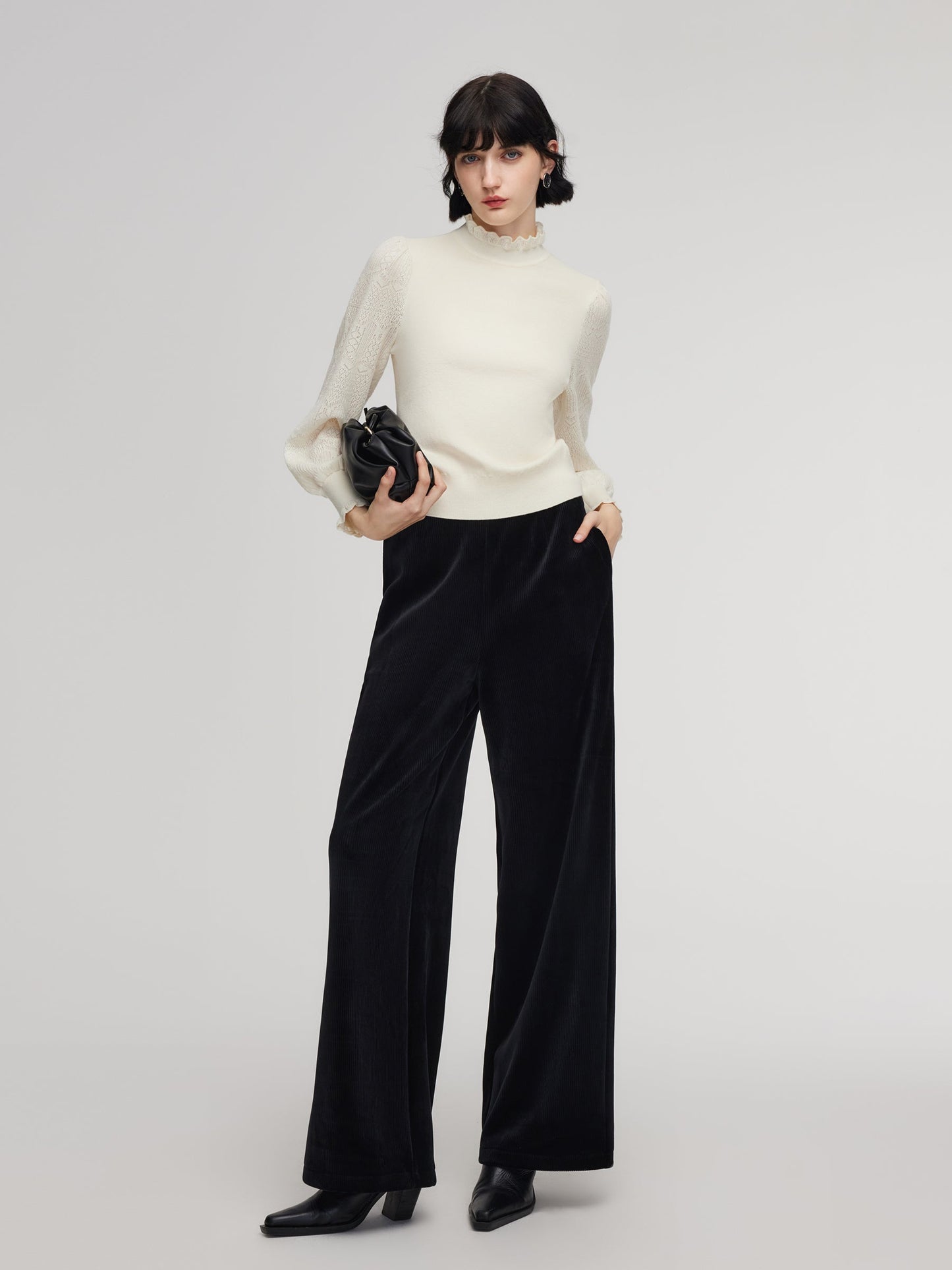 Tencel Wool Blend Ruffle Neck Women Sweater