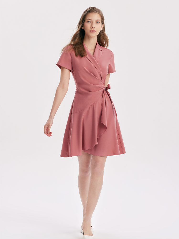 V-neck Notched Lapel Lace-Up Mini Dress