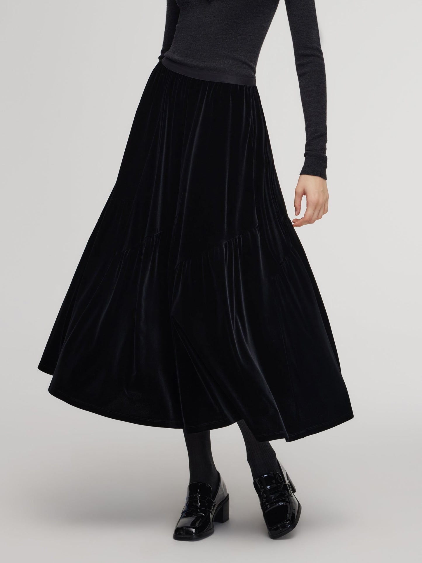 Black Velvet A-Line Elastic Waist Women Skirt