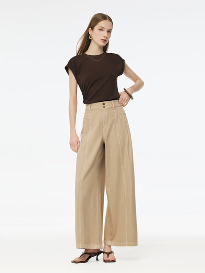 Stretch Asymmetric Hem Women Drawstring Cap Sleeve Knit Top