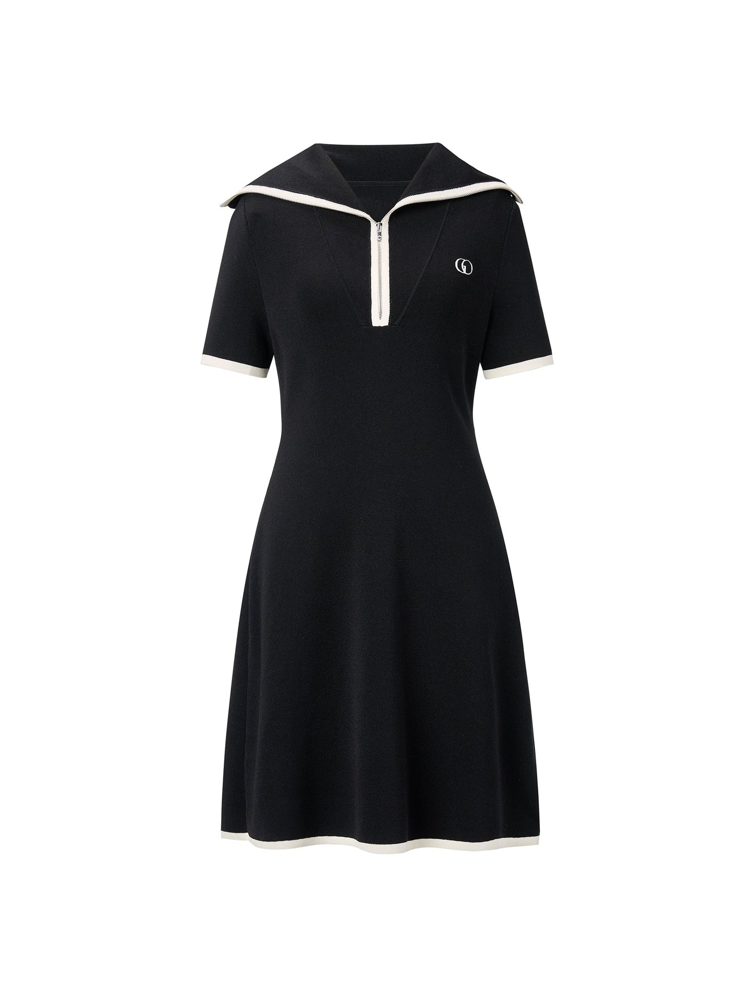 Lyocell Blend Contrast Trim Half-Zip Women Knit Mini Dress