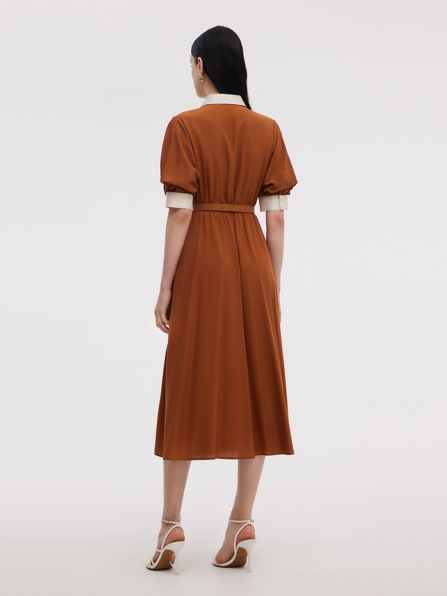 Tencel Acetate Blend Color Block Women Midi Dress