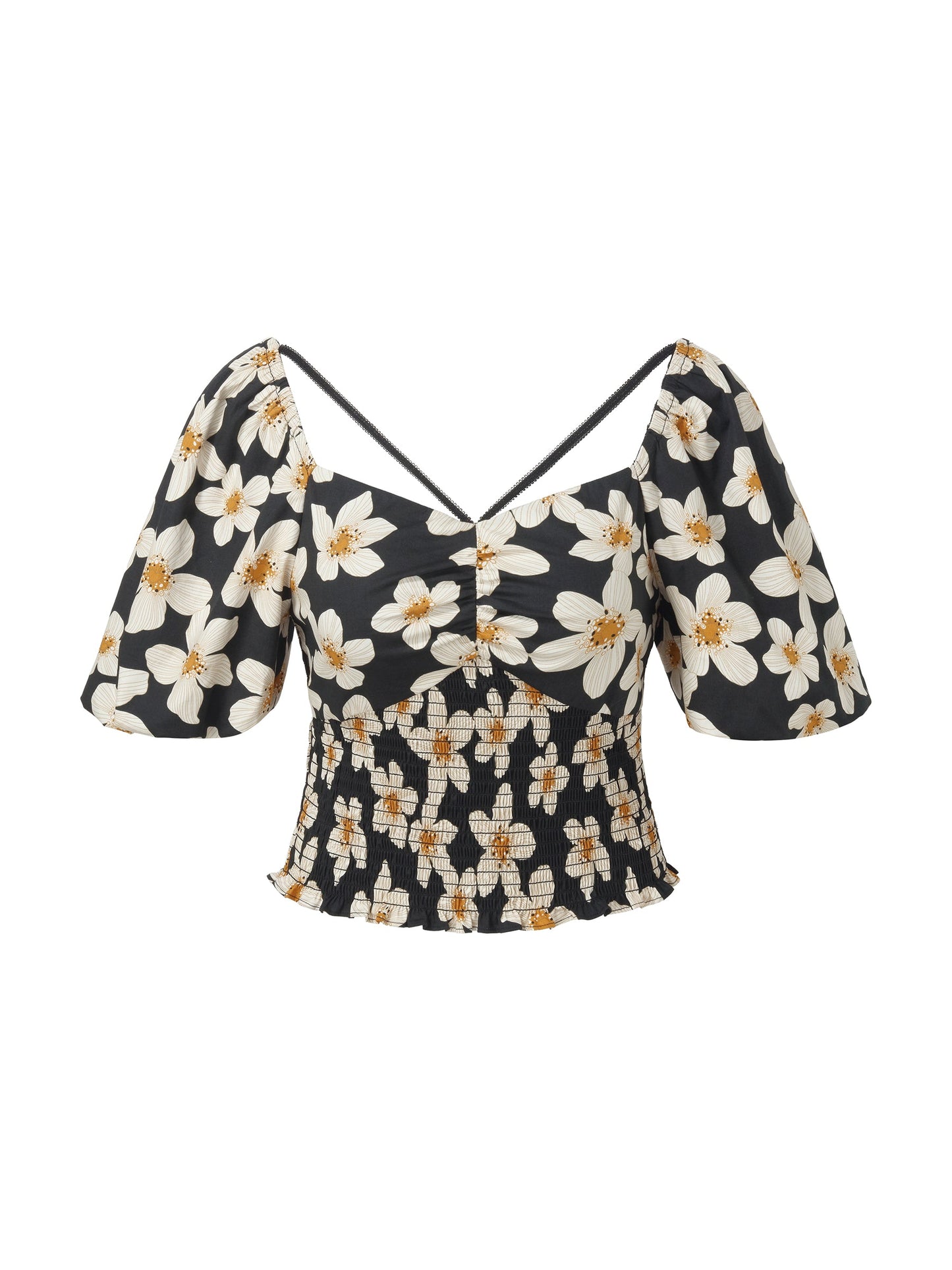 Cotton Stretch Floral Print Women Smocked Top