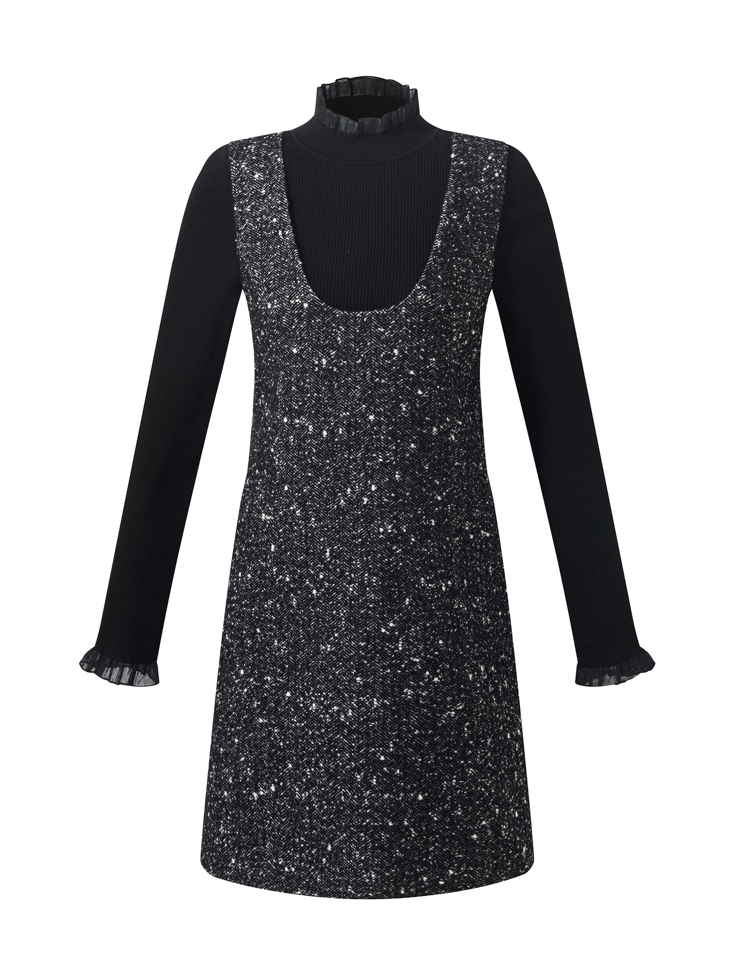 Wool Blend Sleeveless Mini Dress And Mock Neck Knit Top Two-Piece Set