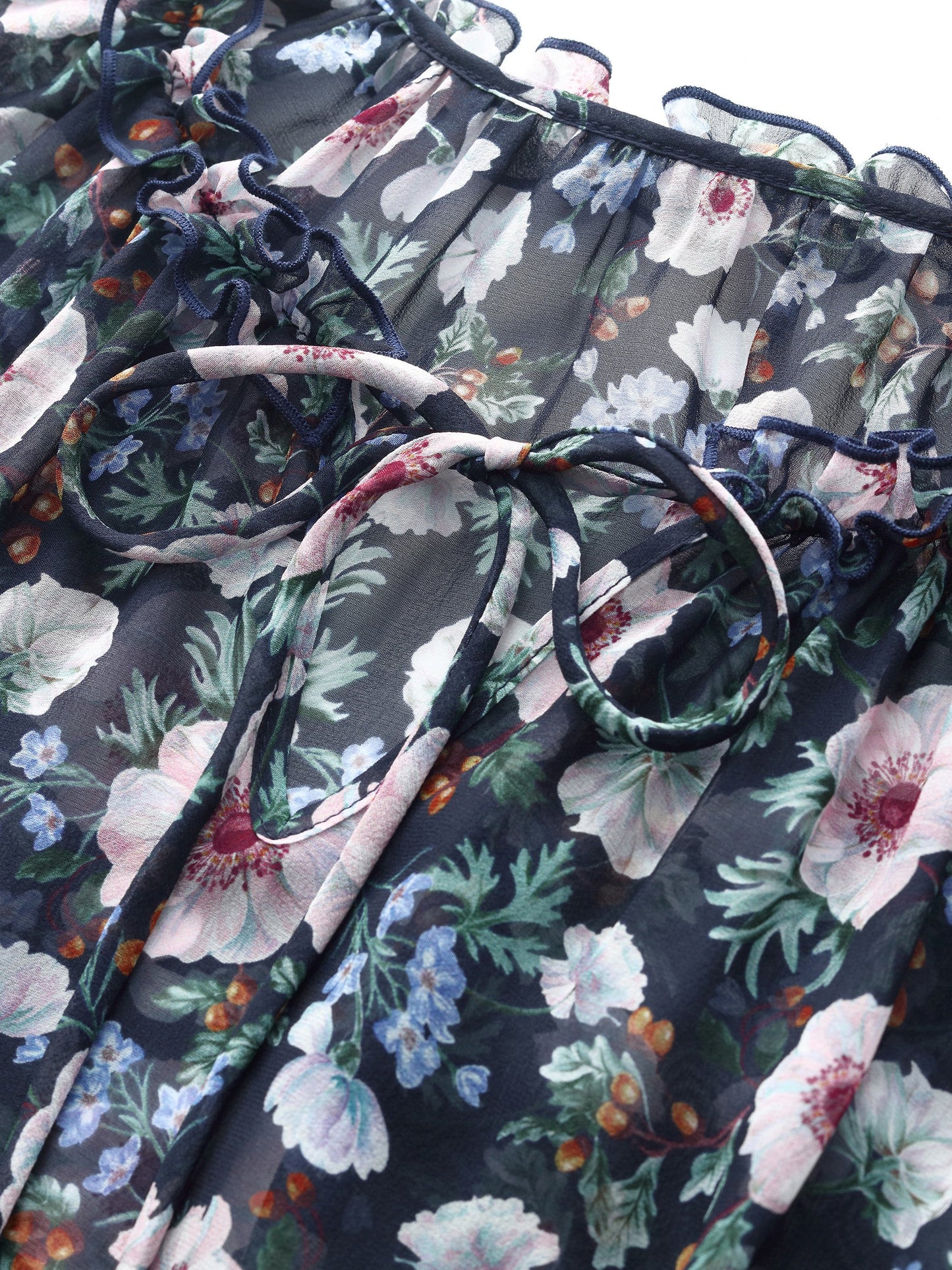 10MM Mulberry Silk Floral Print Women Ruffle Collar Midi Dress