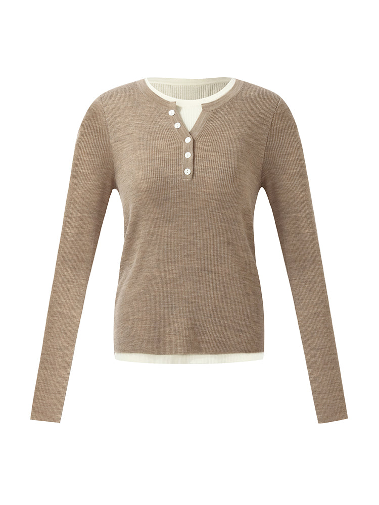 100% Wool Patchwork Women Knit Top