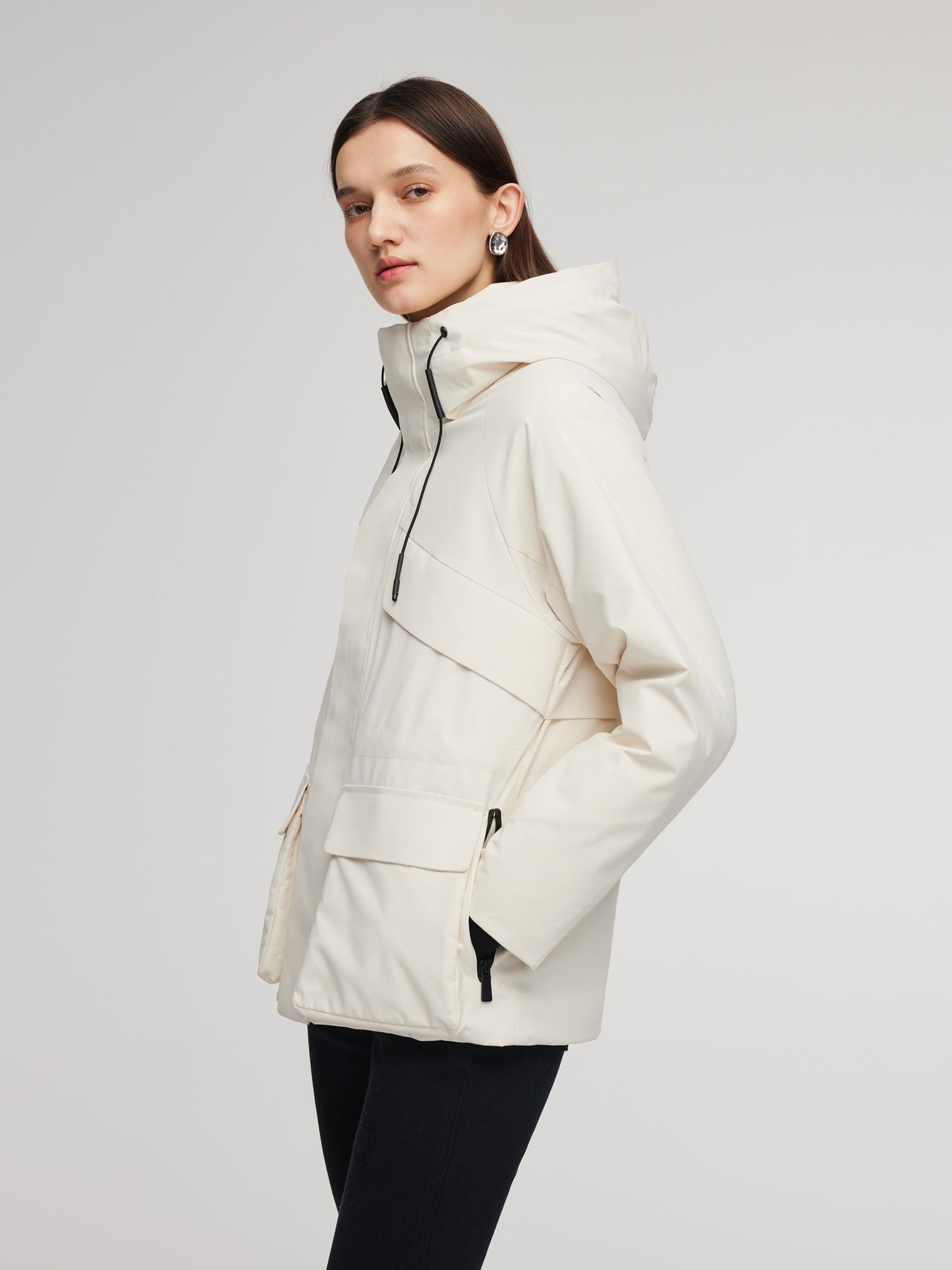 Drawstring Waist Unisex Hooded Goose Down Coat