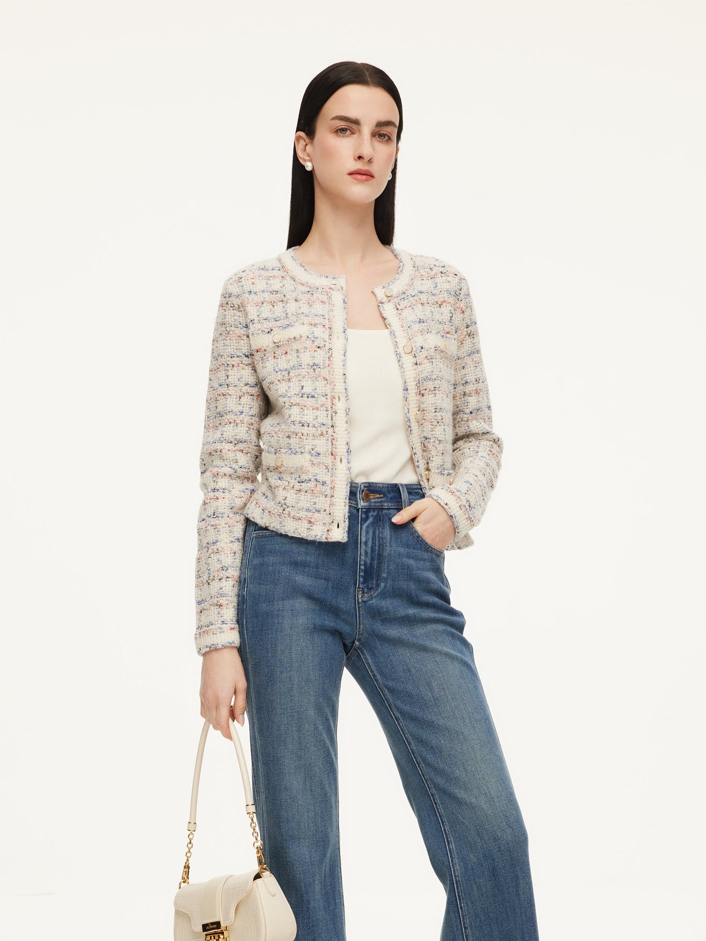 Wool Blend Jacquard Women Cardigan