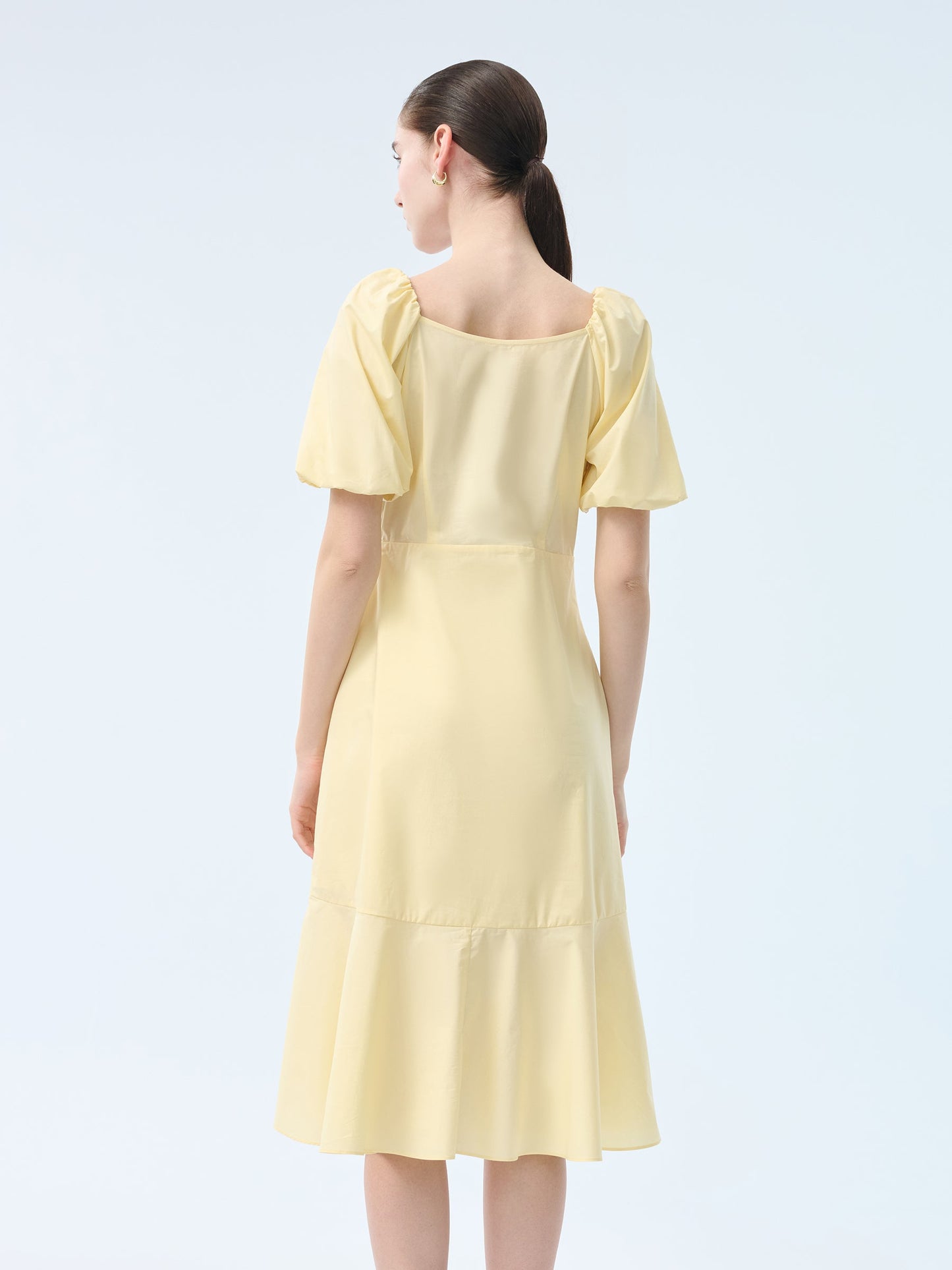 100% Cotton Ruffle Puff Sleeve Women Wrap Midi Dress