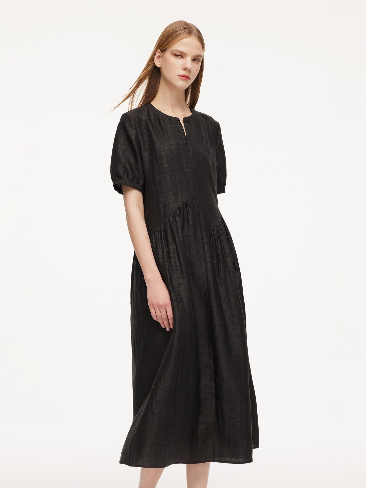 18MM Gambiered Canton Gauze Women Asymmetrical Gathered Maxi Dress