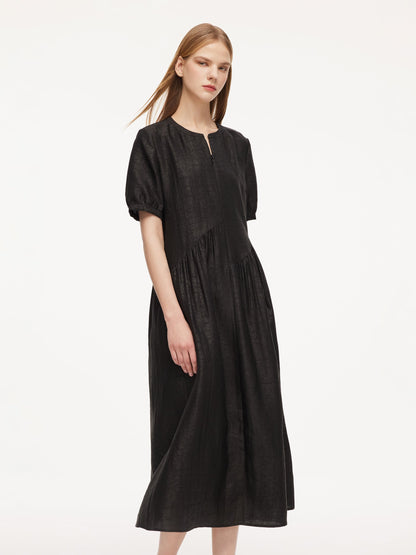 18MM Gambiered Canton Gauze Women Asymmetrical Gathered Maxi Dress