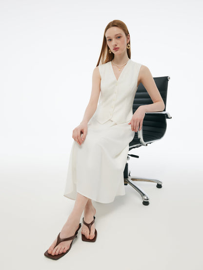 100% Acetate Faux-Layered Women Vest Maxi Dress