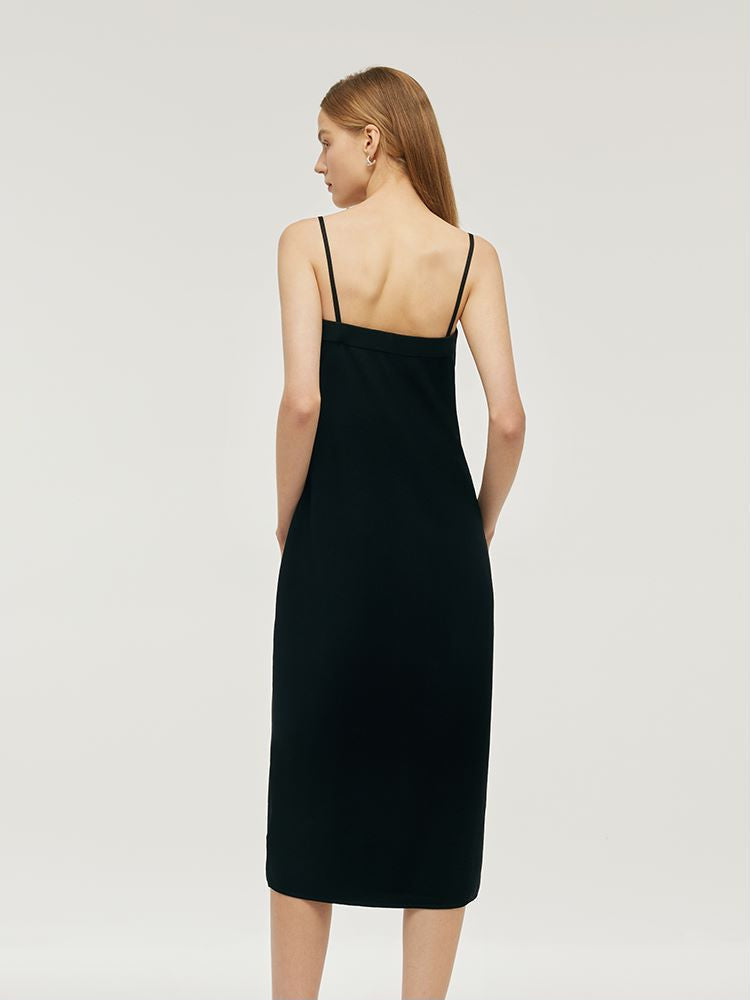 Women Knitted Detachable Spaghetti Strap Midi Dress