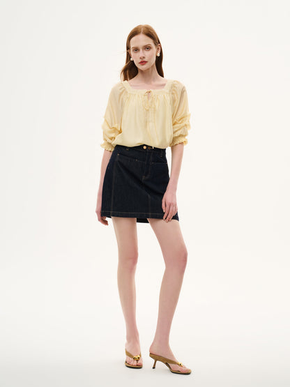 Tencel Blend Embroidered Square Neck Women Blouse