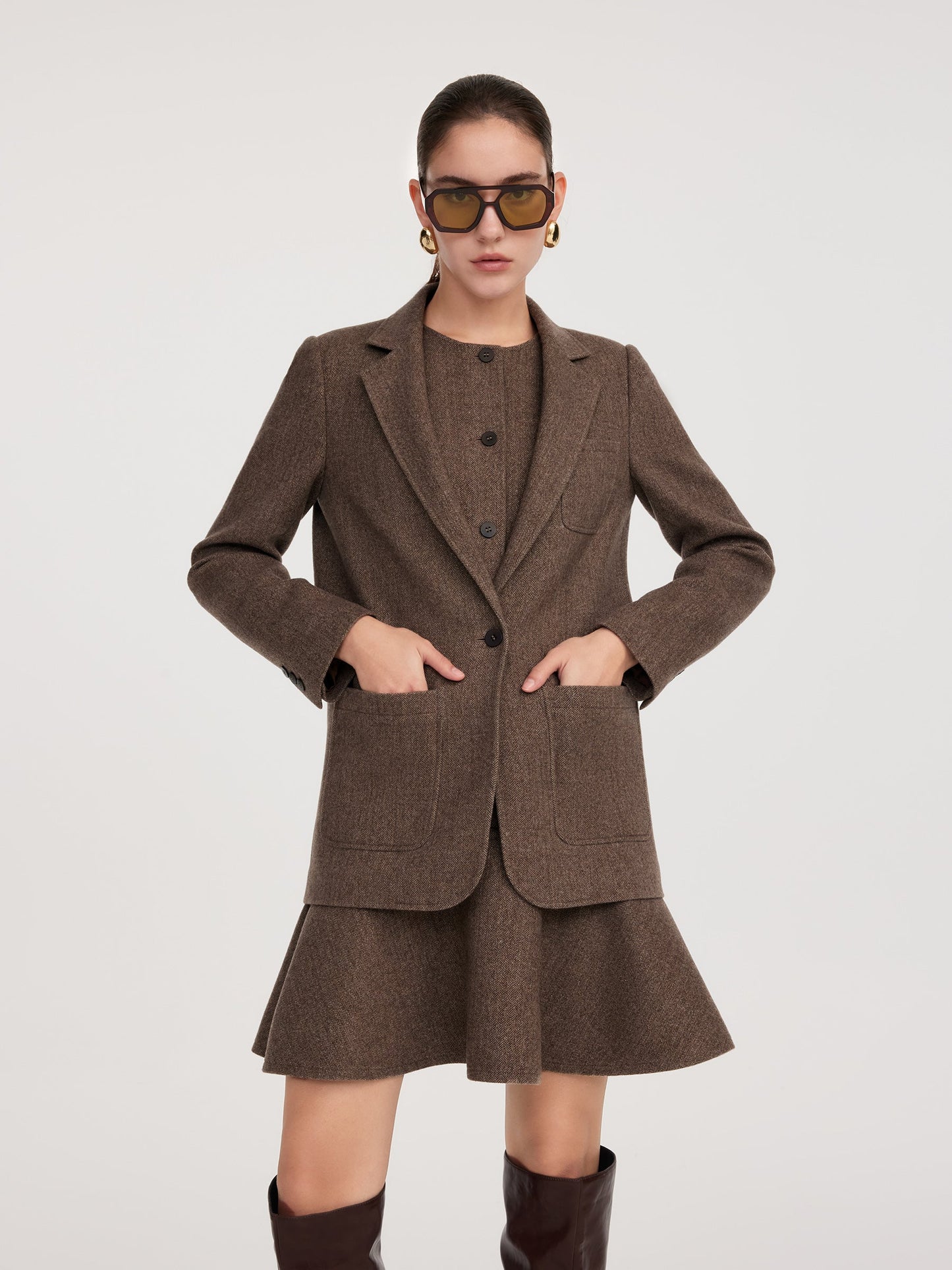 Washable Wool Blazer And Sleeveless Mini Dress Two-Piece Set