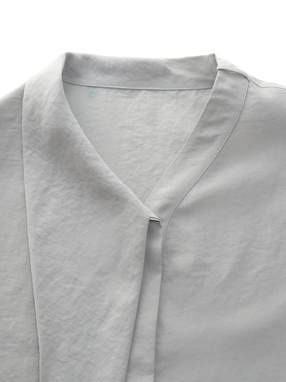 Triacetate Blend Ribbon Neck Women Sleeveless Blouse