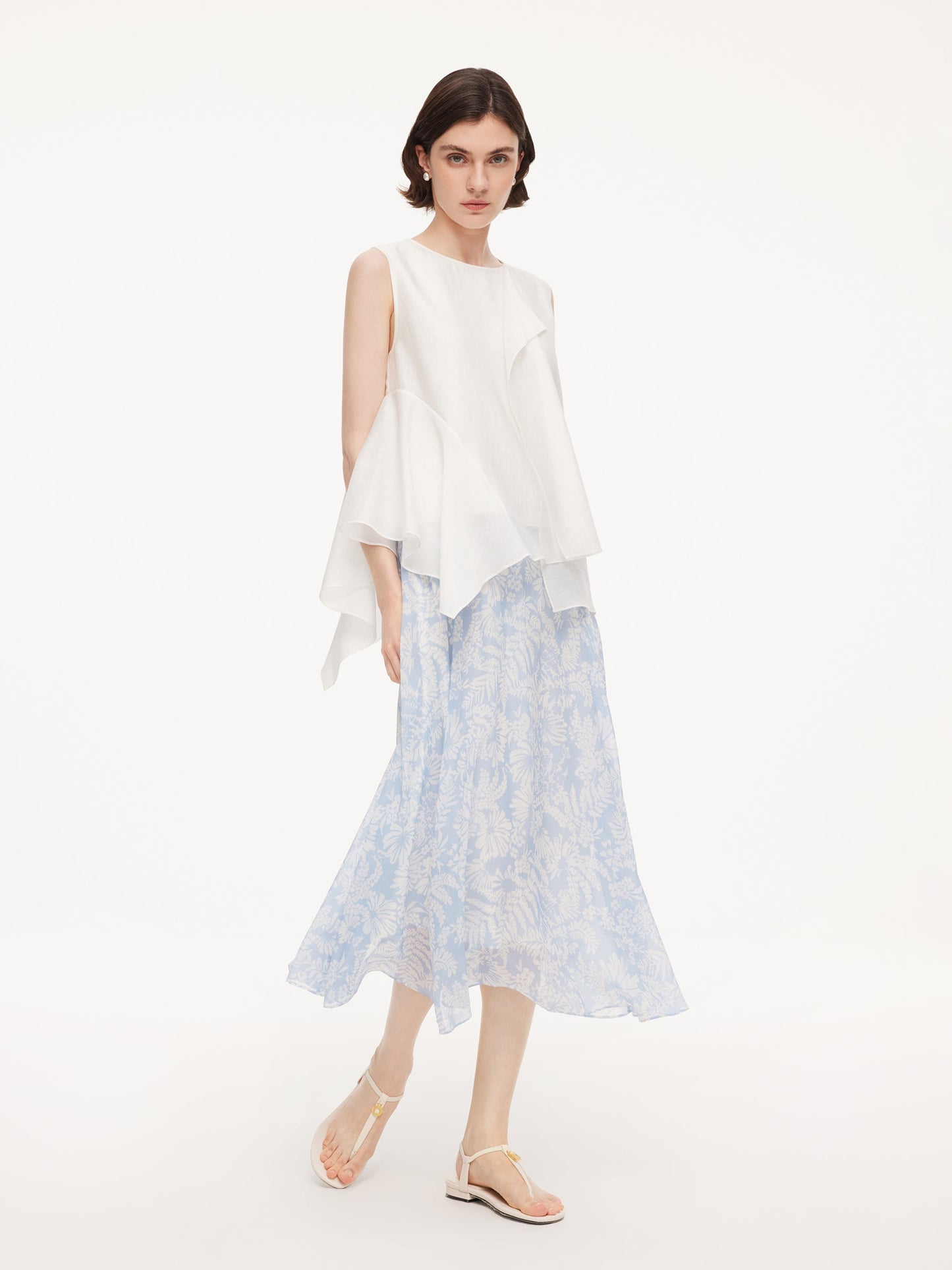 Lyocell Acetate Blend Ruffle-Detail Women Tank Top