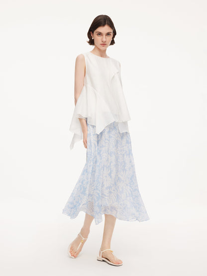 Lyocell Acetate Blend Ruffle-Detail Women Tank Top
