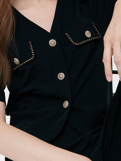 Pre-Order V-Neck Top And Straight Pants Two-Piece Set