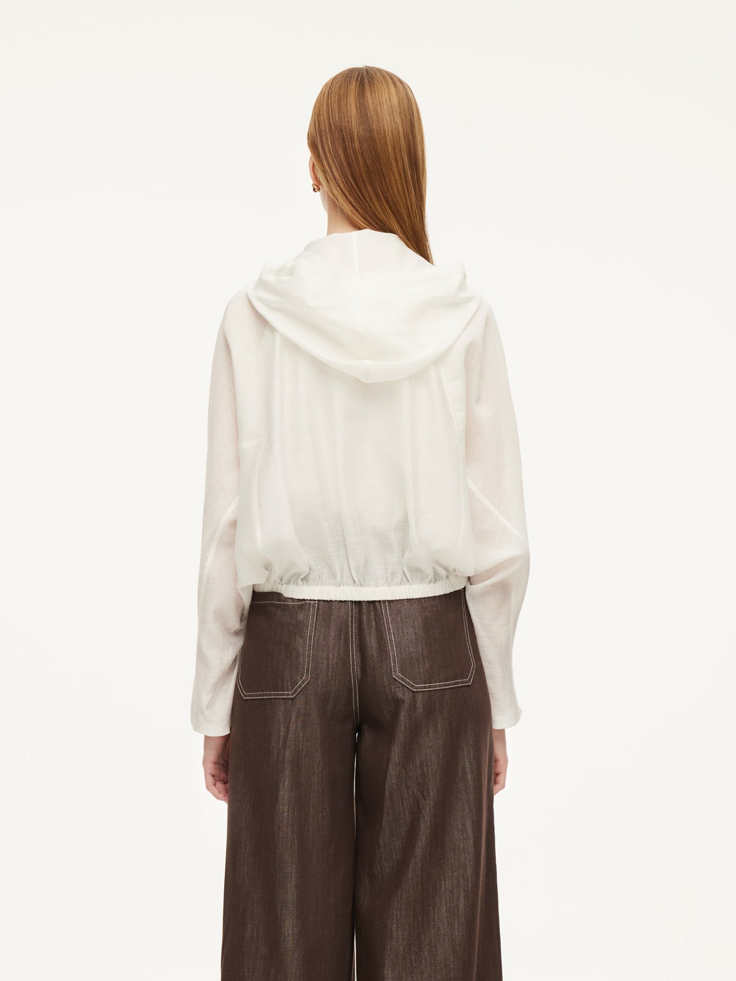 Tencel Acetate Linen Blend Women Zip-Up Hooded Cropped Jacket