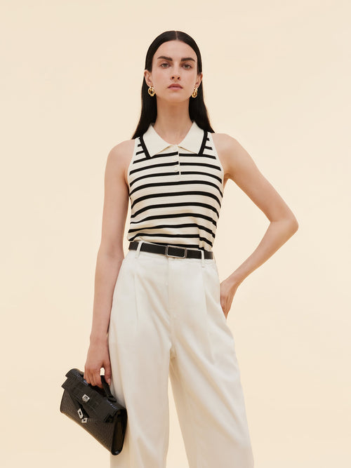 Tencel Blend Stripe Women Knit Tank Top