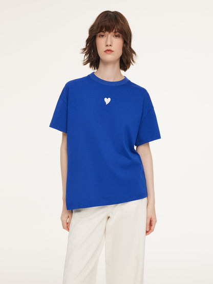 Asymmetrical Hem Heart Decorated Women T-Shirt