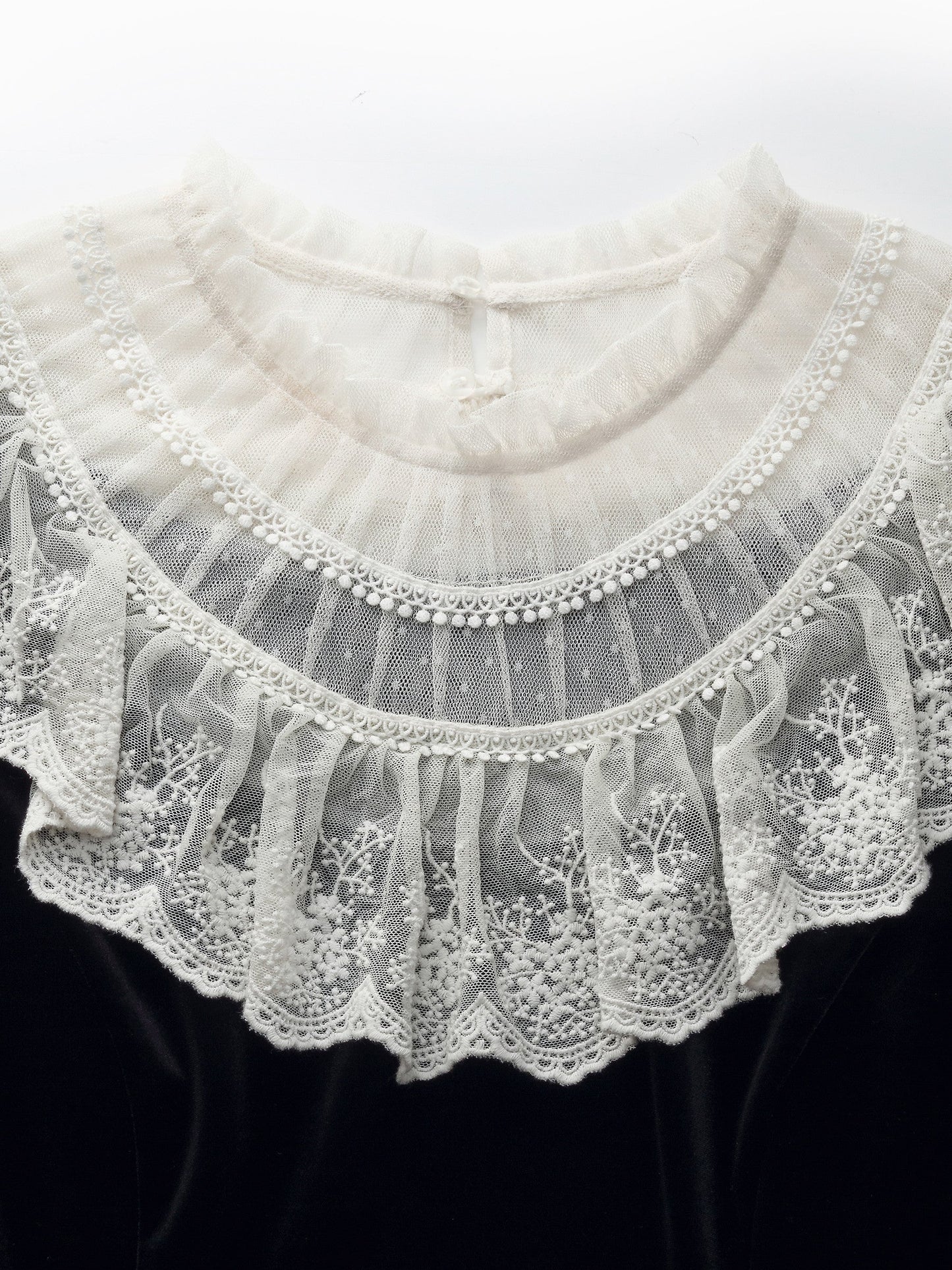 Velvet Sheer Lace Collar Women Midi Dress With Beret