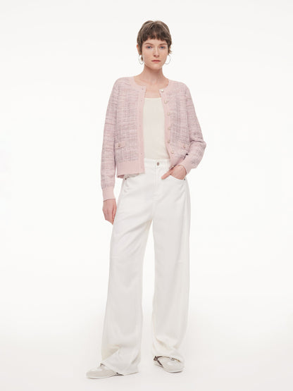 Textured Round Neck Women Stretchy Cardigan